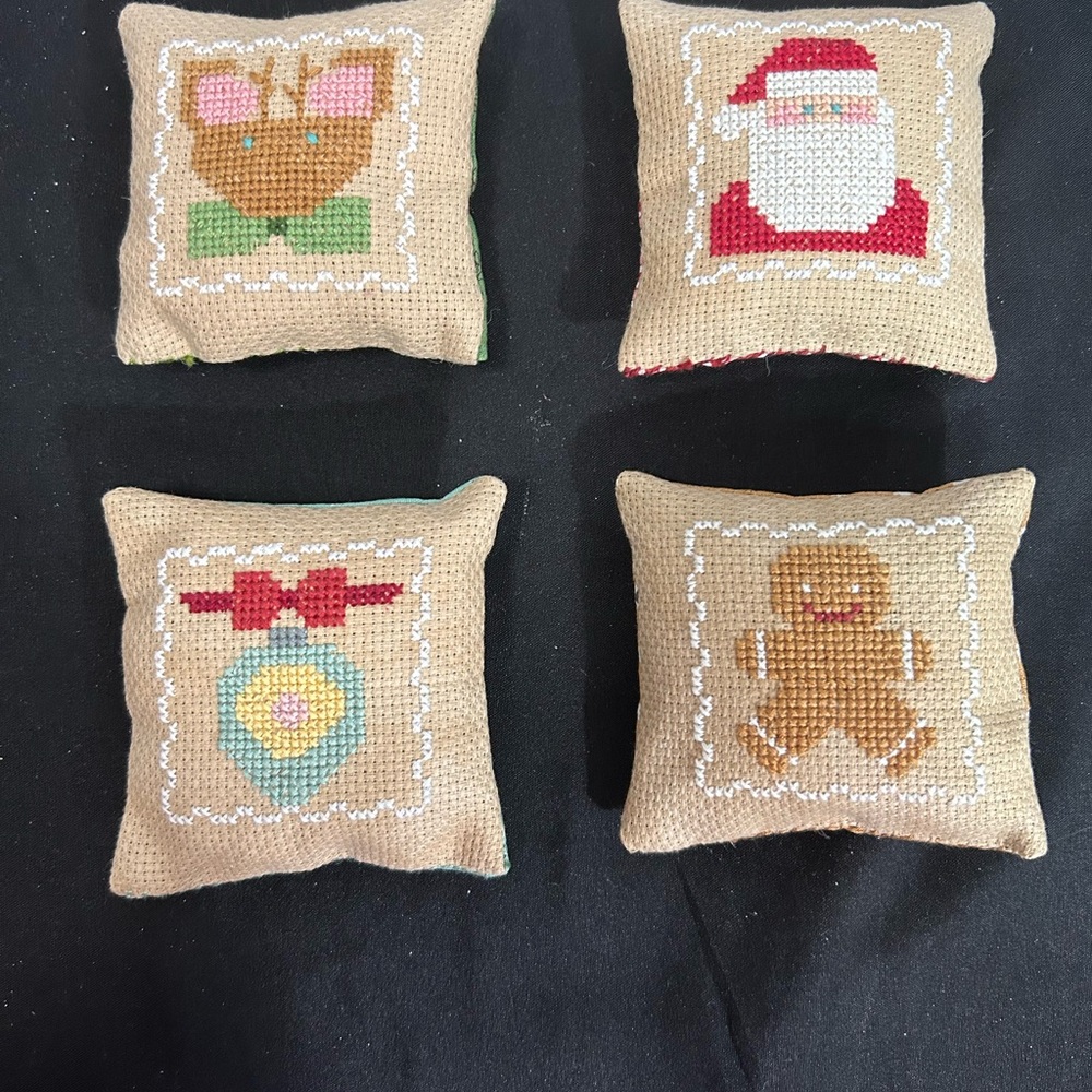 Festive Cross-Stitch Accent Pillows Set